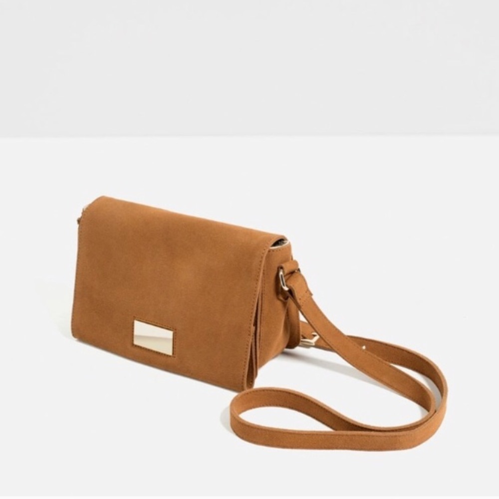 ZARA TAN CROSSBODY BAG WITH METALLIC DETAIL BRAND NEW WITH TAGS